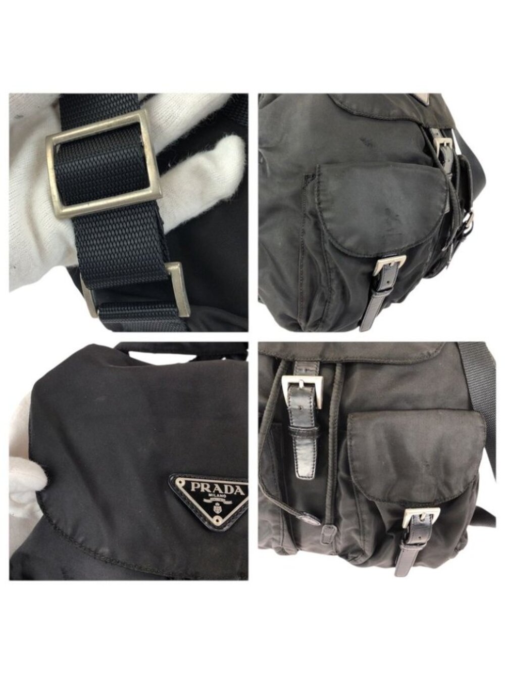 Prada Tessuto Black Silver Nylon Leather Backpack - Picture 5 of 9